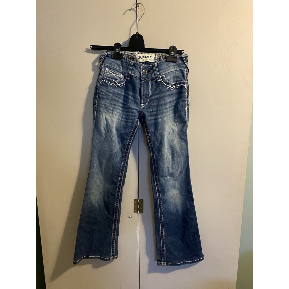 Ariat Jeans Womens 25S Blue Good REAL Bootcut Thick Stitch Western Cowboy Denim